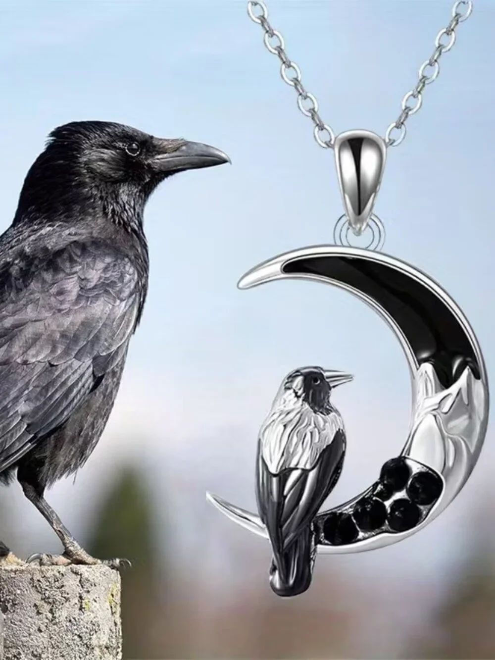 Halloween Gothic Steam Punk Stylish Crow Pendant Necklace